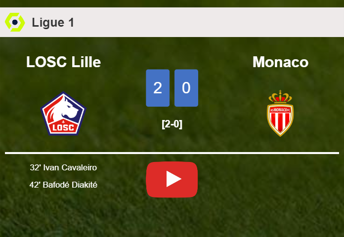 LOSC Lille prevails over Monaco 2-0 on Sunday. HIGHLIGHTS