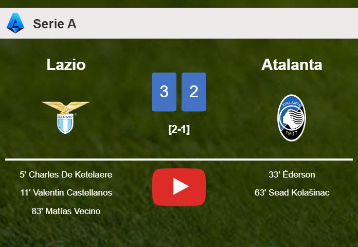 Lazio tops Atalanta 3-2. HIGHLIGHTS