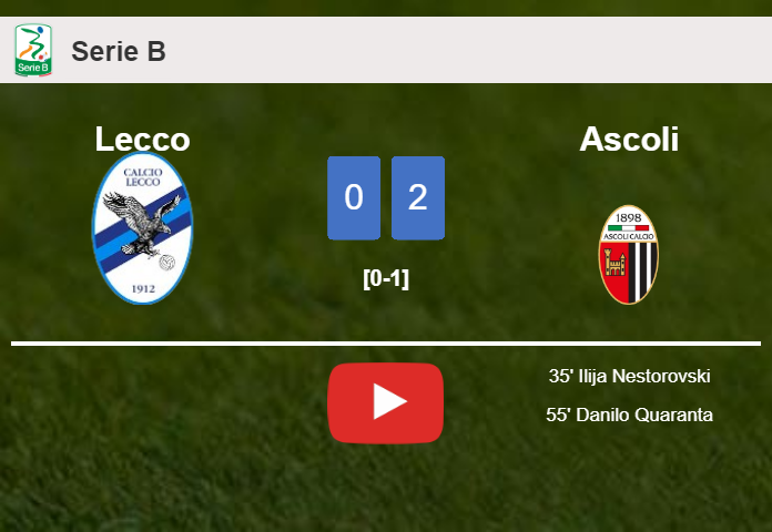 Ascoli overcomes Lecco 2-0 on Saturday. HIGHLIGHTS
