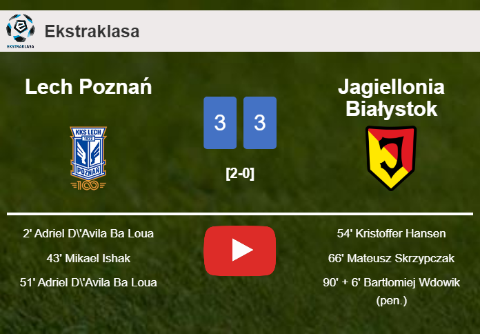 Lech Poznań and Jagiellonia Białystok draws a exciting match 3-3 on Tuesday. HIGHLIGHTS