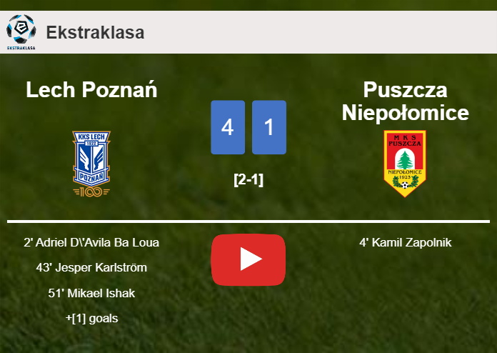 Lech Poznań demolishes Puszcza Niepołomice 4-1 with an outstanding performance. HIGHLIGHTS