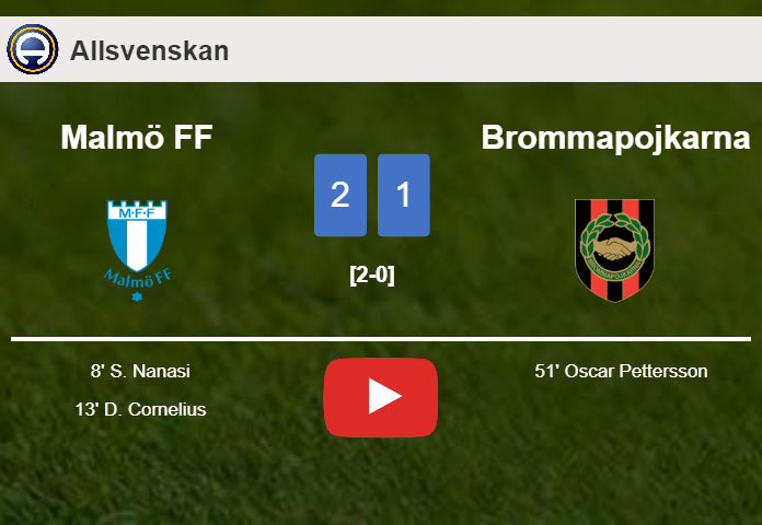 Malmö FF overcomes Brommapojkarna 2-1. HIGHLIGHTS