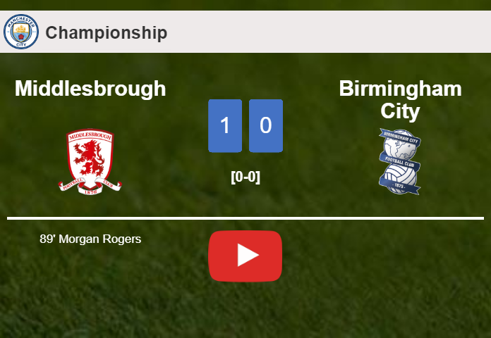 Middlesbrough defeats Birmingham City 1-0 with a late goal scored by M. Rogers. HIGHLIGHTS