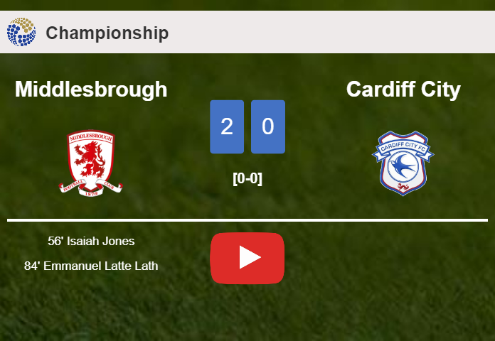 Middlesbrough beats Cardiff City 2-0 on Tuesday. HIGHLIGHTS