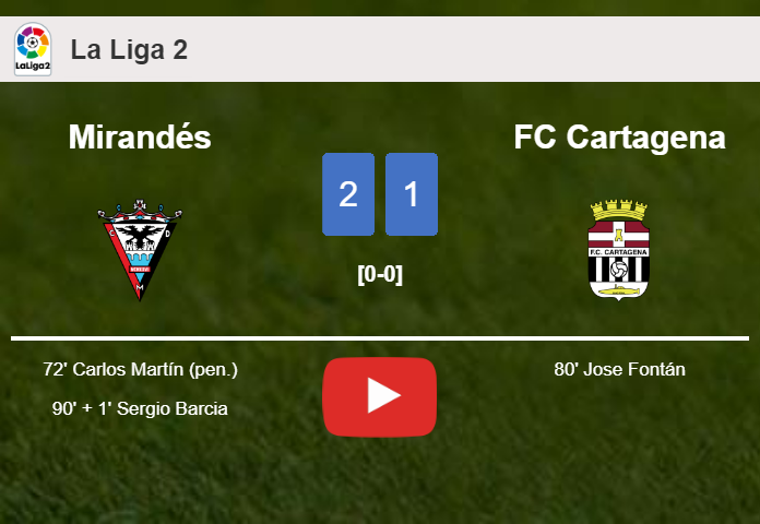 Mirandés clutches a 2-1 win against FC Cartagena. HIGHLIGHTS