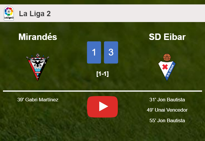 SD Eibar conquers Mirandés 3-1 with 2 goals from J. Bautista. HIGHLIGHTS
