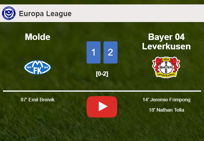 Bayer 04 Leverkusen seizes a 2-1 win against Molde. HIGHLIGHTS
