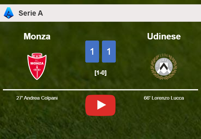 Monza and Udinese draw 1-1 on Sunday. HIGHLIGHTS
