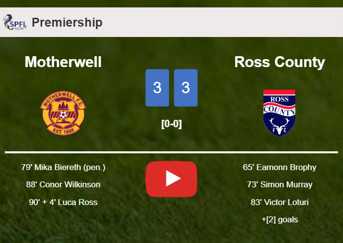 Motherwell and Ross County draws a frantic match 3-3 on Saturday. HIGHLIGHTS