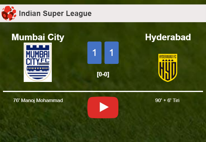 Hyderabad seizes a draw against Mumbai City. HIGHLIGHTS