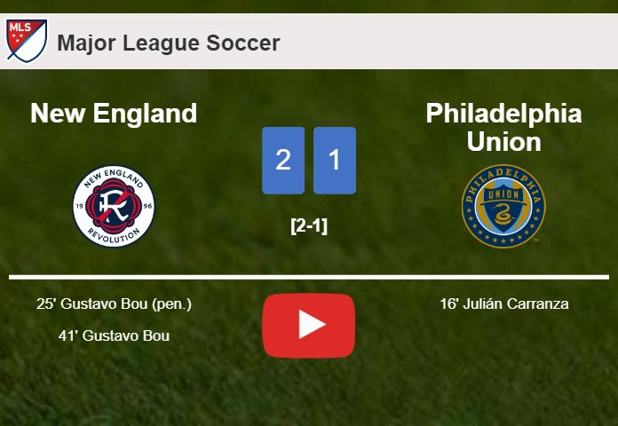 New England recovers a 0-1 deficit to prevail over Philadelphia Union 2-1 with G. Bou scoring 2 goals. HIGHLIGHTS