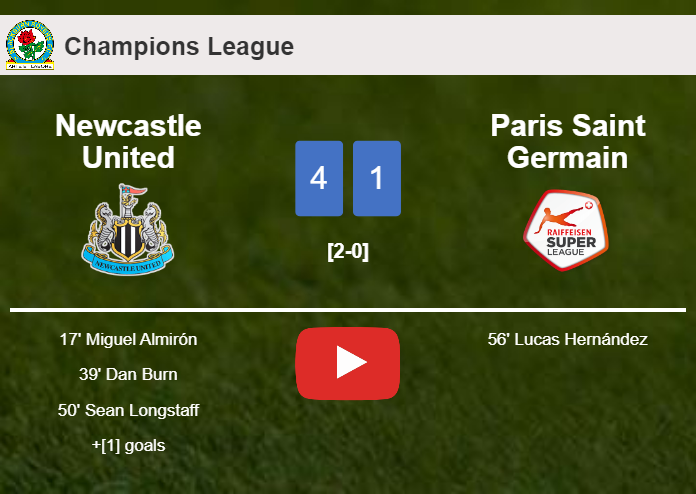 Newcastle United annihilates Paris Saint Germain 4-1 with a superb match. HIGHLIGHTS