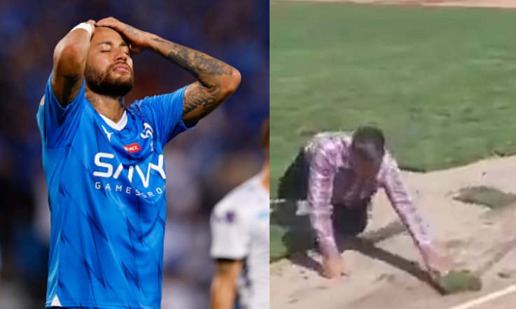 Neymar Reacts On A Video Which Shows Workers Lay Turf On Concrete