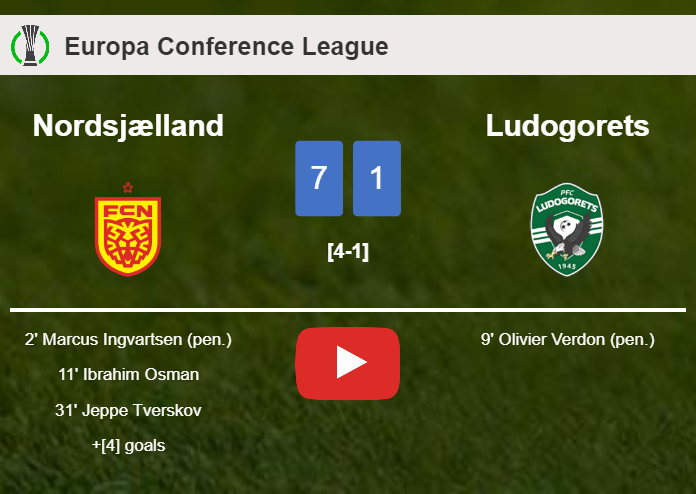 Nordsjælland estinguishes Ludogorets 7-1 with a great performance. HIGHLIGHTS