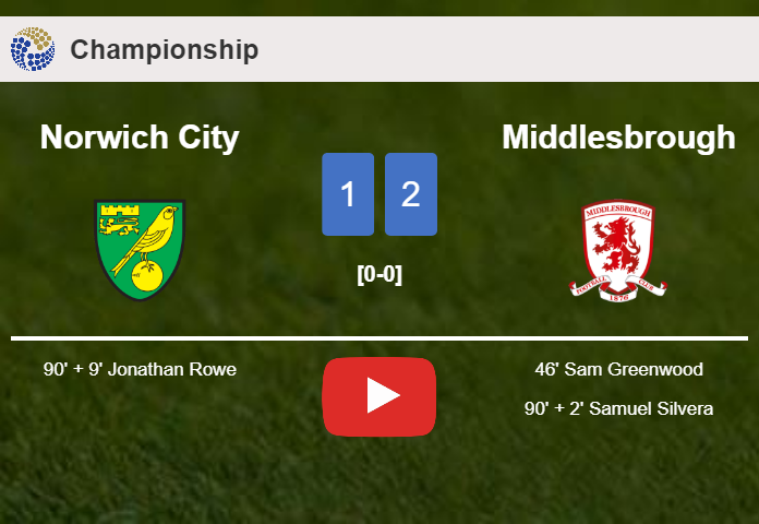 Middlesbrough steals a 2-1 win against Norwich City. HIGHLIGHTS