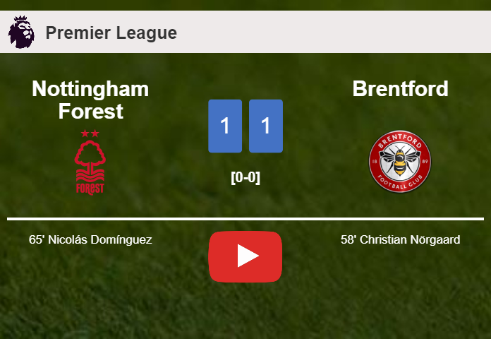 Nottingham Forest and Brentford draw 1-1 on Sunday. HIGHLIGHTS