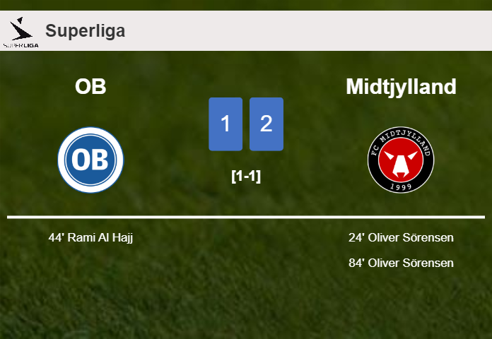 Midtjylland defeats OB 2-1 with O. Sörensen scoring 2 goals