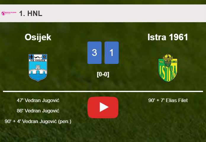 Osijek tops Istra 1961 3-1 with 3 goals from V. Jugović. HIGHLIGHTS
