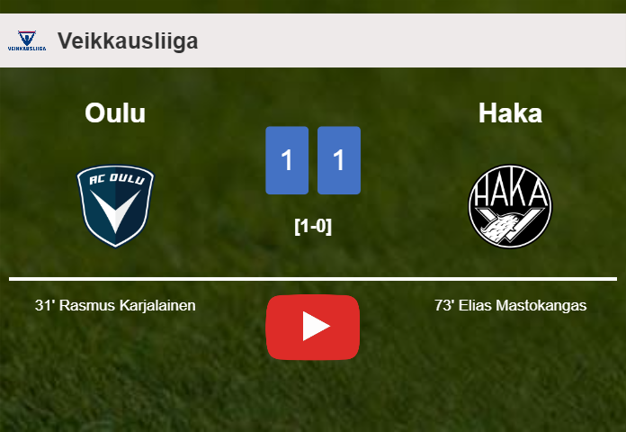 Oulu and Haka draw 1-1 after Rasmus Karjalainen squandered a penalty. HIGHLIGHTS