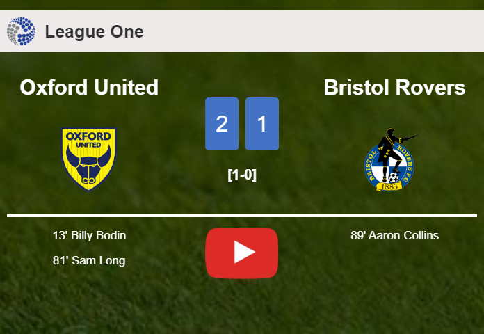 Oxford United seizes a 2-1 win against Bristol Rovers. HIGHLIGHTS