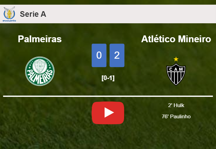Atlético Mineiro prevails over Palmeiras 2-0 on Thursday. HIGHLIGHTS