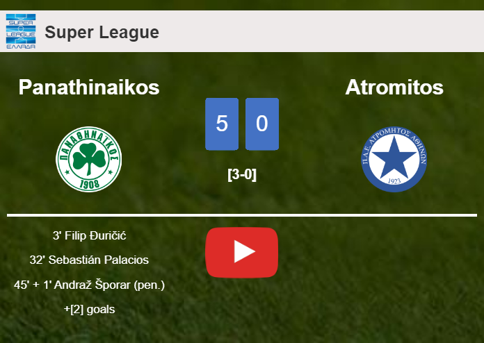 Panathinaikos destroys Atromitos 5-0 with an outstanding performance. HIGHLIGHTS