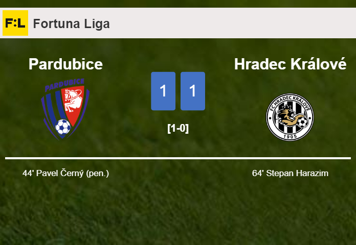Pardubice and Hradec Králové draw 1-1 on Sunday