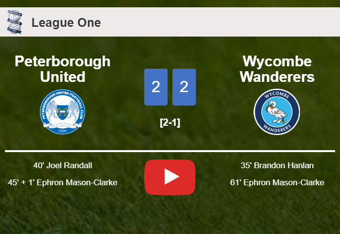 Peterborough United and Wycombe Wanderers draw 2-2 on Sunday. HIGHLIGHTS