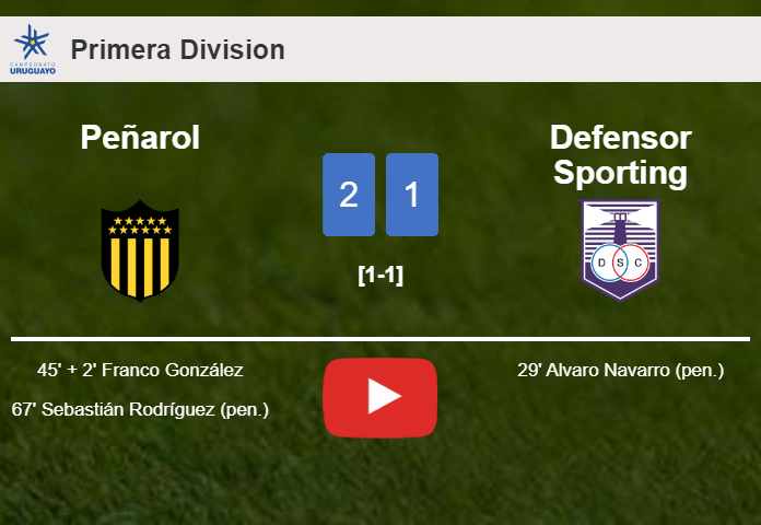 Peñarol recovers a 0-1 deficit to best Defensor Sporting 2-1. HIGHLIGHTS