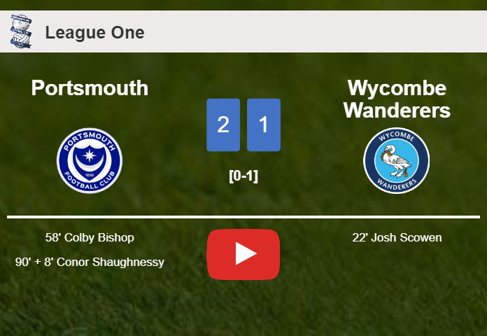 Portsmouth recovers a 0-1 deficit to overcome Wycombe Wanderers 2-1. HIGHLIGHTS