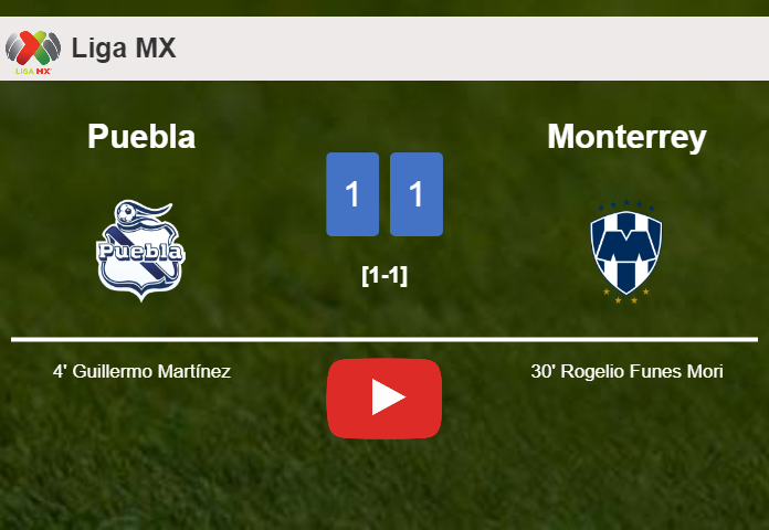Puebla and Monterrey draw 1-1 on Tuesday. HIGHLIGHTS
