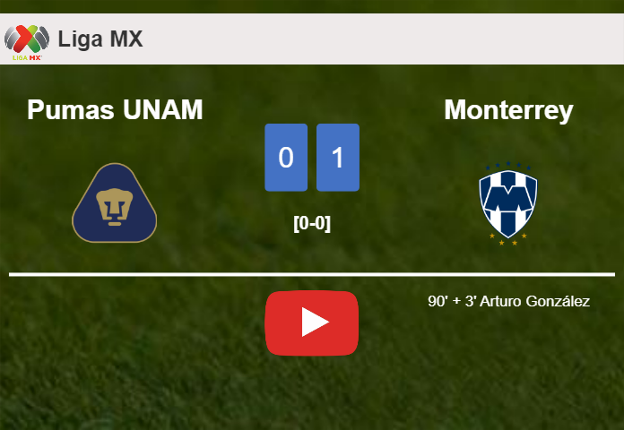 Monterrey conquers Pumas UNAM 1-0 with a late goal scored by A. González. HIGHLIGHTS