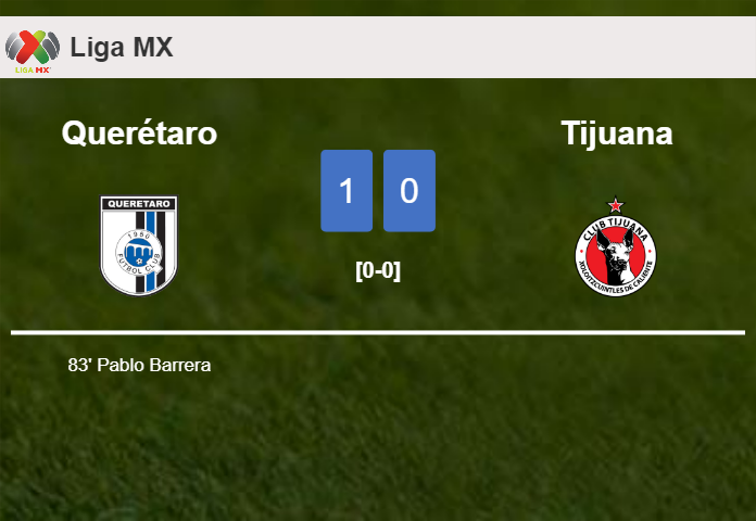 Querétaro beats Tijuana 1-0 with a goal scored by P. Barrera