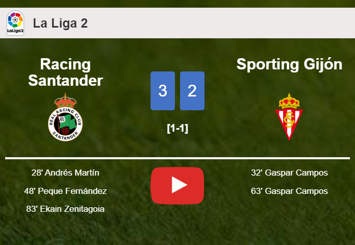 Racing Santander beats Sporting Gijón 3-2. HIGHLIGHTS