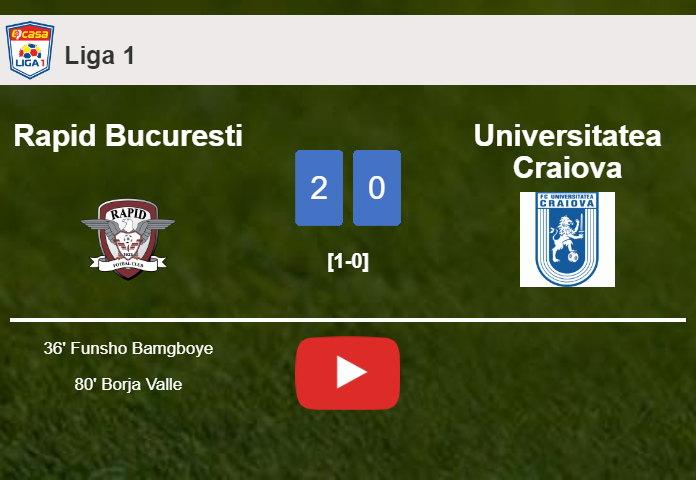Rapid Bucuresti beats Universitatea Craiova 2-0 on Sunday. HIGHLIGHTS