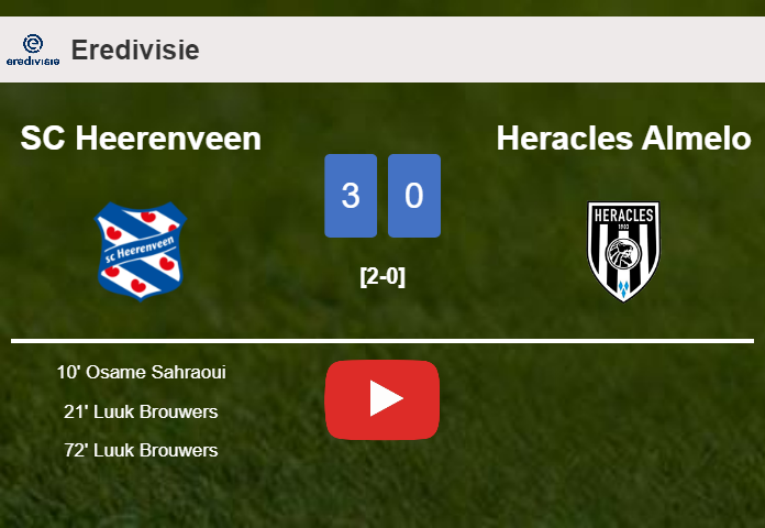 SC Heerenveen destroys Heracles Almelo with 2 goals from L. Brouwers. HIGHLIGHTS