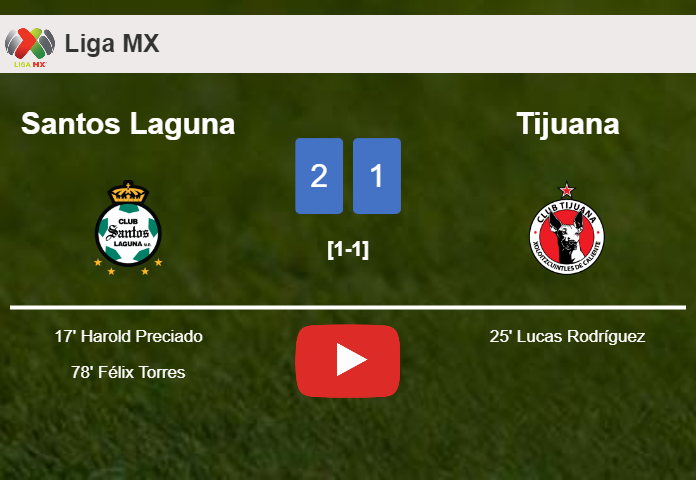 Santos Laguna conquers Tijuana 2-1. HIGHLIGHTS