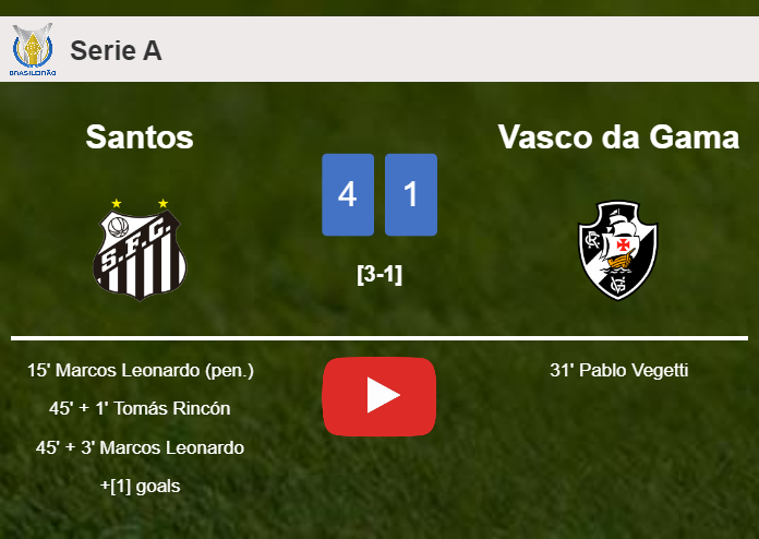 Santos wipes out Vasco da Gama 4-1 with a superb performance. HIGHLIGHTS