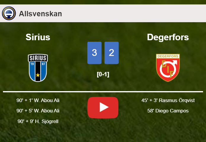 Sirius conquers Degerfors after recovering from a 0-2 deficit. HIGHLIGHTS