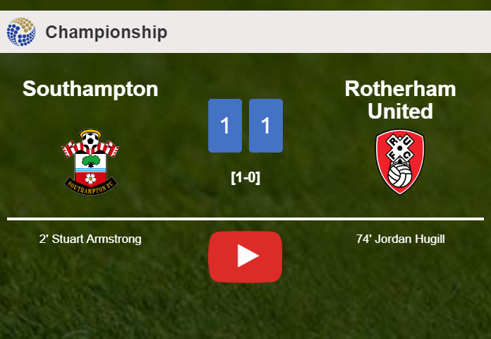 Southampton and Rotherham United draw 1-1 on Saturday. HIGHLIGHTS