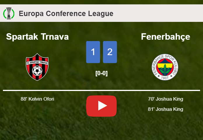 Fenerbahçe prevails over Spartak Trnava 2-1 with J. King scoring a double. HIGHLIGHTS