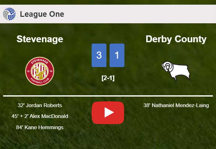 Stevenage conquers Derby County 3-1. HIGHLIGHTS
