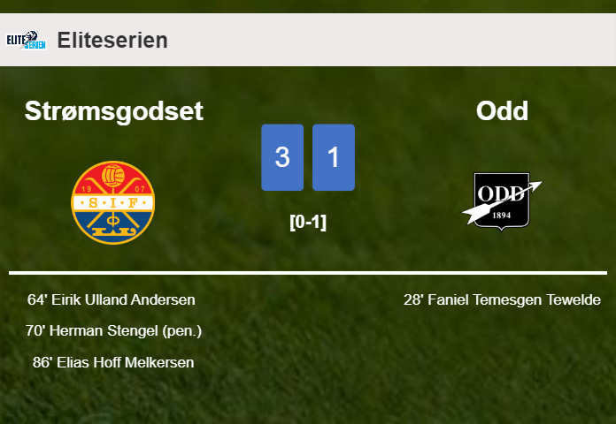 Strømsgodset overcomes Odd 3-1 after recovering from a 0-1 deficit