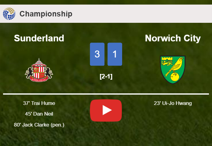 Sunderland overcomes Norwich City 3-1 after recovering from a 0-1 deficit. HIGHLIGHTS