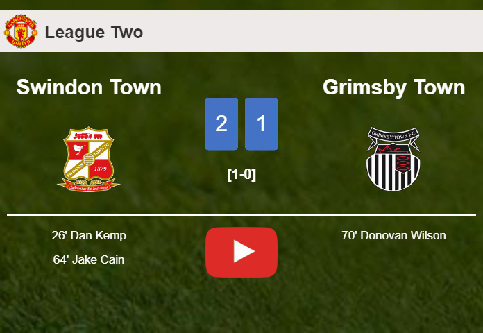 Swindon Town defeats Grimsby Town 2-1. HIGHLIGHTS