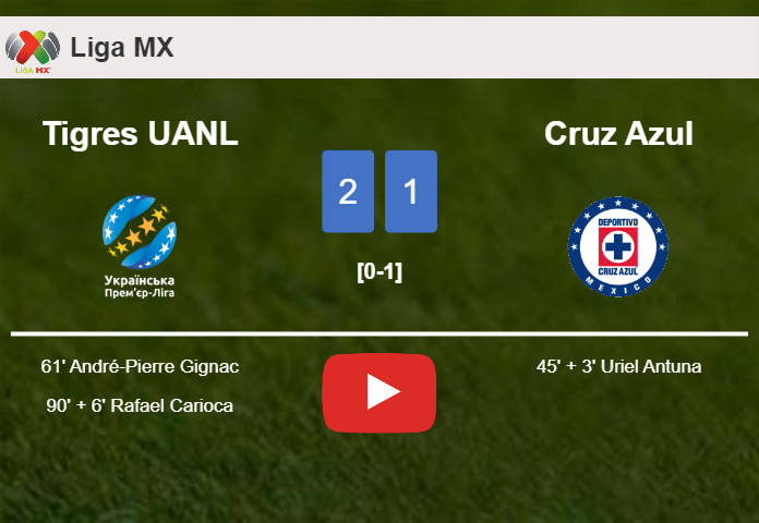 Tigres UANL recovers a 0-1 deficit to best Cruz Azul 2-1. HIGHLIGHTS