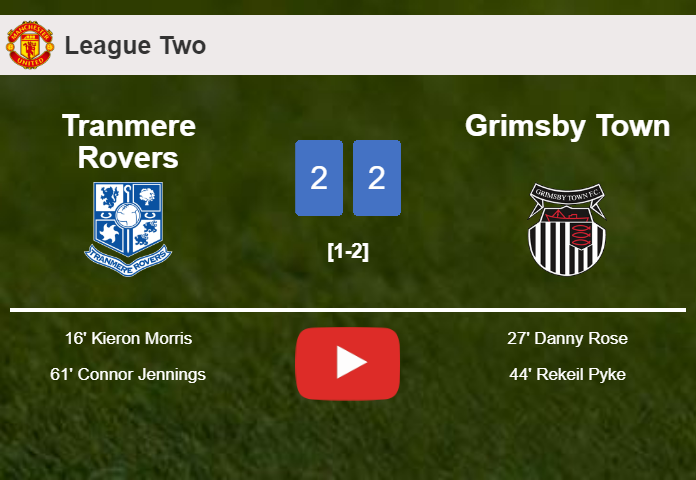 Tranmere Rovers and Grimsby Town draw 2-2 on Saturday. HIGHLIGHTS