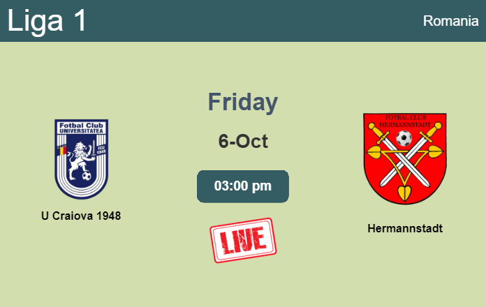 How to watch U Craiova 1948 vs. Hermannstadt on live stream and at what time