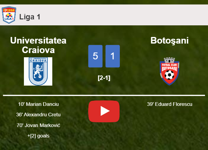 Universitatea Craiova wipes out Botoşani 5-1 with a great performance. HIGHLIGHTS