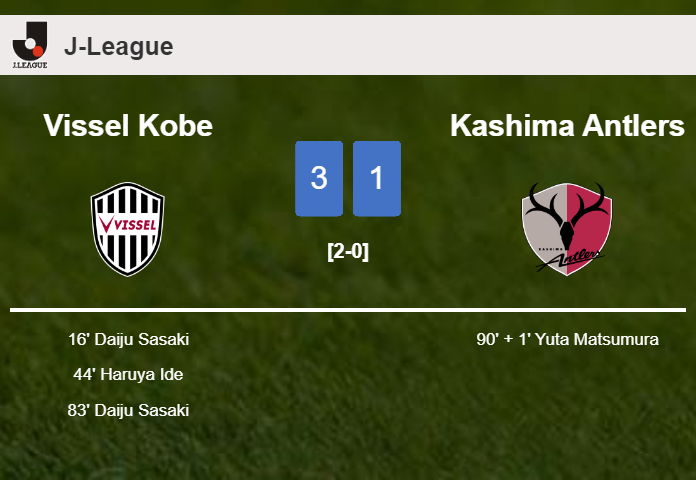 Vissel Kobe defeats Kashima Antlers 3-1 with 2 goals from D. Sasaki